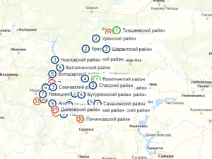 Карта заразившихся коронавирусом в Нижегородской области