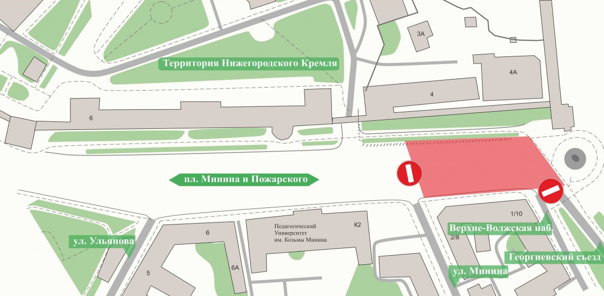 Часть площади Минина и Пожарского в Нижнем Новгороде на неделю закроют для транспорта - фото 1